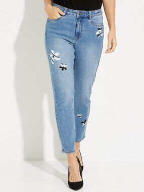 NWOT Joseph Ribkoff Flower Painted Medium Wash Jeans